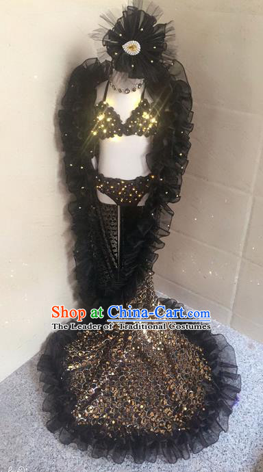 Top Grade Compere Professional Performance Catwalks Swimsuit Costumes, Traditional Brazilian Rio Carnival Samba Opening Dance Suits Modern Fancywork Bikini Clothing for Kids