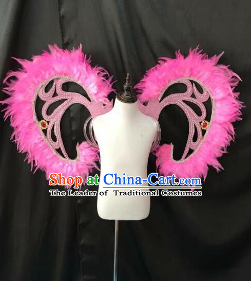 Top Grade Professional Stage Show Halloween Props Wings, Brazilian Rio Carnival Parade Samba Dance Modern Fancywork Pink Feather Backplane for Kids