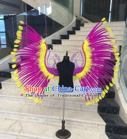 Top Grade Professional Stage Show Halloween Props Rosy Feather Wings, Brazilian Rio Carnival Parade Samba Dance Modern Fancywork Backplane for Kids