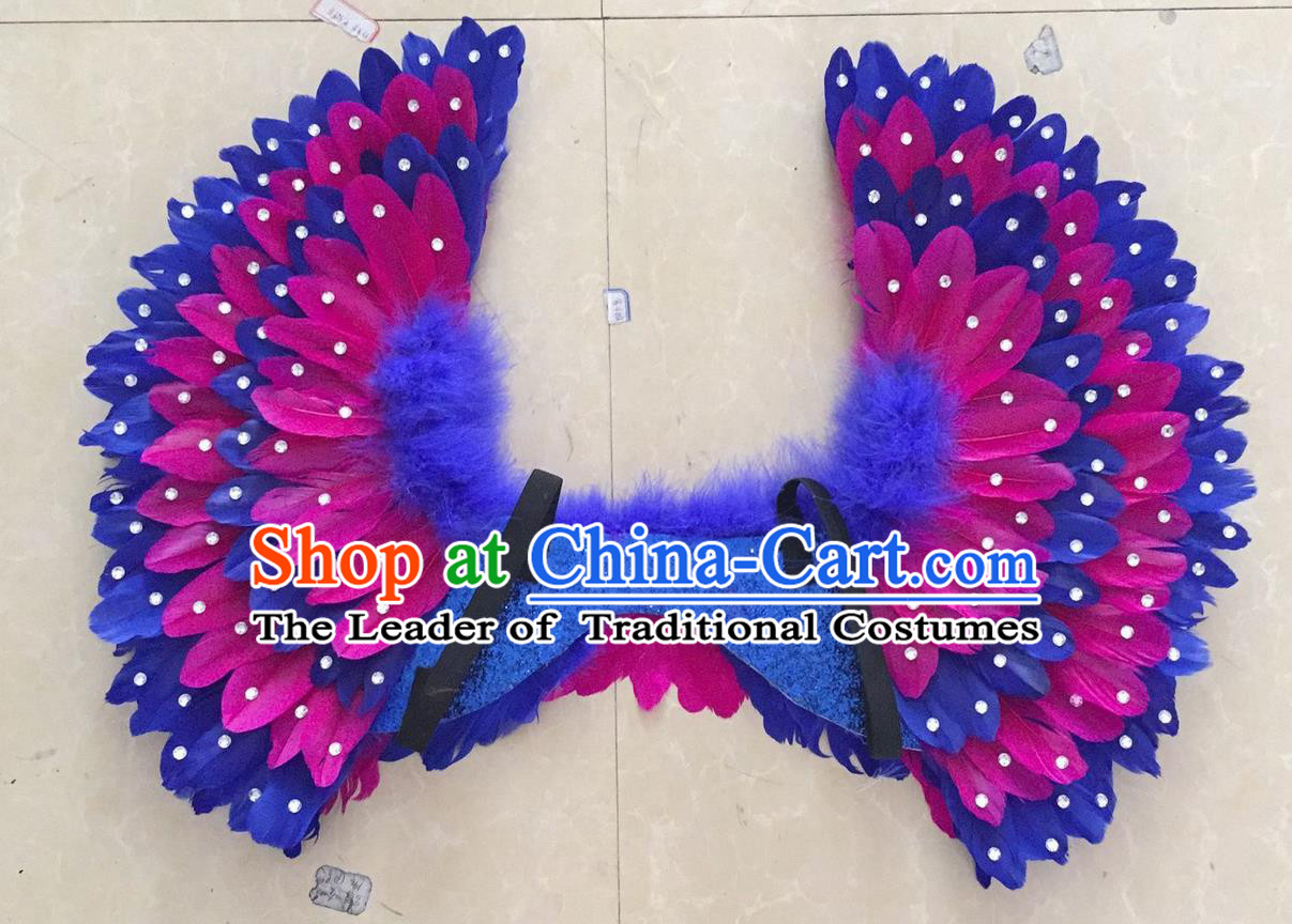 Top Grade Professional Stage Show Halloween Props Purple Feather Wings, Brazilian Rio Carnival Parade Samba Dance Modern Fancywork Backplane for Kids