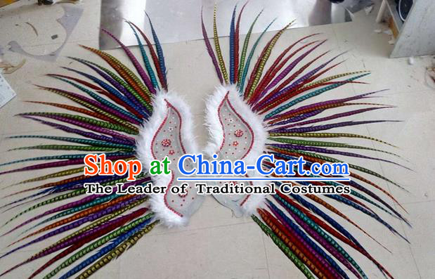 Top Grade Professional Stage Show Halloween Props Decorations Wings, Brazilian Rio Carnival Parade Samba Dance Colorful Long Feather Catwalks Backplane for Women