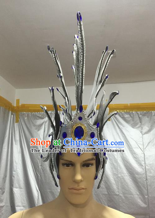 Top Grade Professional Stage Show Halloween Parade Headpiece Hats, Brazilian Rio Carnival Parade Samba Dance Soldier Helmet for Men