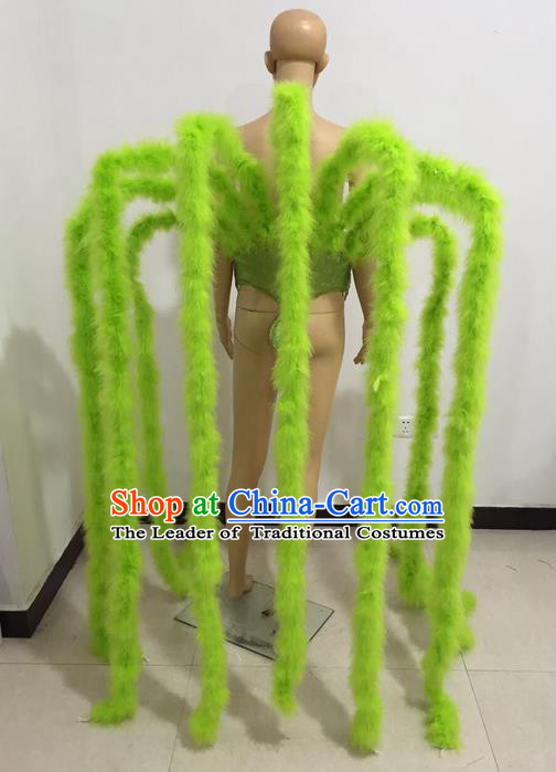 Top Grade Professional Stage Show Halloween Parade Props Green Decorations, Brazilian Rio Carnival Parade Samba Dance Supplies Backplane for Women