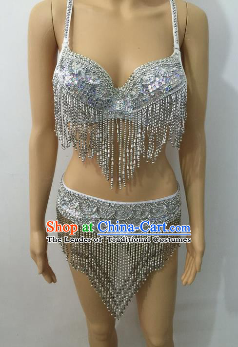 Top Grade Professional Performance Catwalks Bikini Costume, Traditional Brazilian Rio Carnival Samba Modern Fancywork Belly Dance Swimsuit Clothing for Women