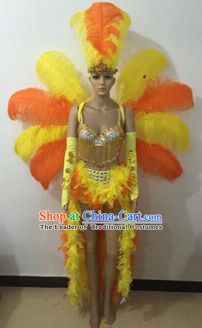 Top Grade Professional Performance Catwalks Bikini Headpiece and Decorations, Traditional Brazilian Rio Carnival Samba Modern Fancywork Belly Dance Backplane for Women