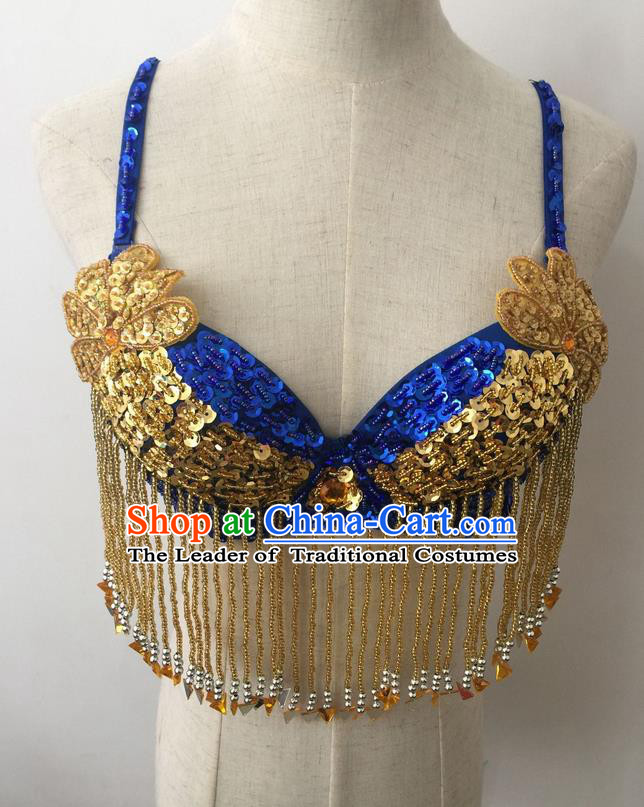 Top Grade Professional Performance Catwalks Bikini Clothing, Traditional Brazilian Rio Carnival Samba Modern Fancywork Belly Dance Royalblue Brassiere for Women