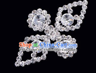 Chinese Ancient Peking Opera Jewelry Accessories Young Lady Diva Bowknot Brooch, Traditional Chinese Beijing Opera Hua Tan White Crystal Breastpin