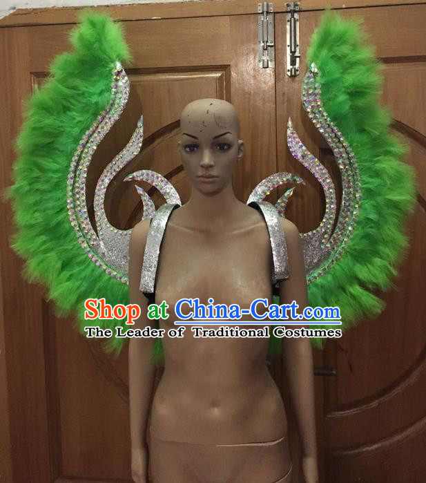 Top Grade Halloween Parade Decorations Brazilian Rio Carnival Samba Dance Green Feathers Deluxe Wings for Women