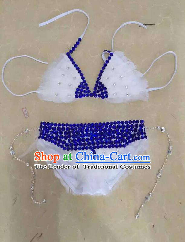 Top Grade Professional Performance Catwalks Costume White Swimsuit, Traditional Brazilian Rio Carnival Samba Belly Dance Bikini Clothing for Kids