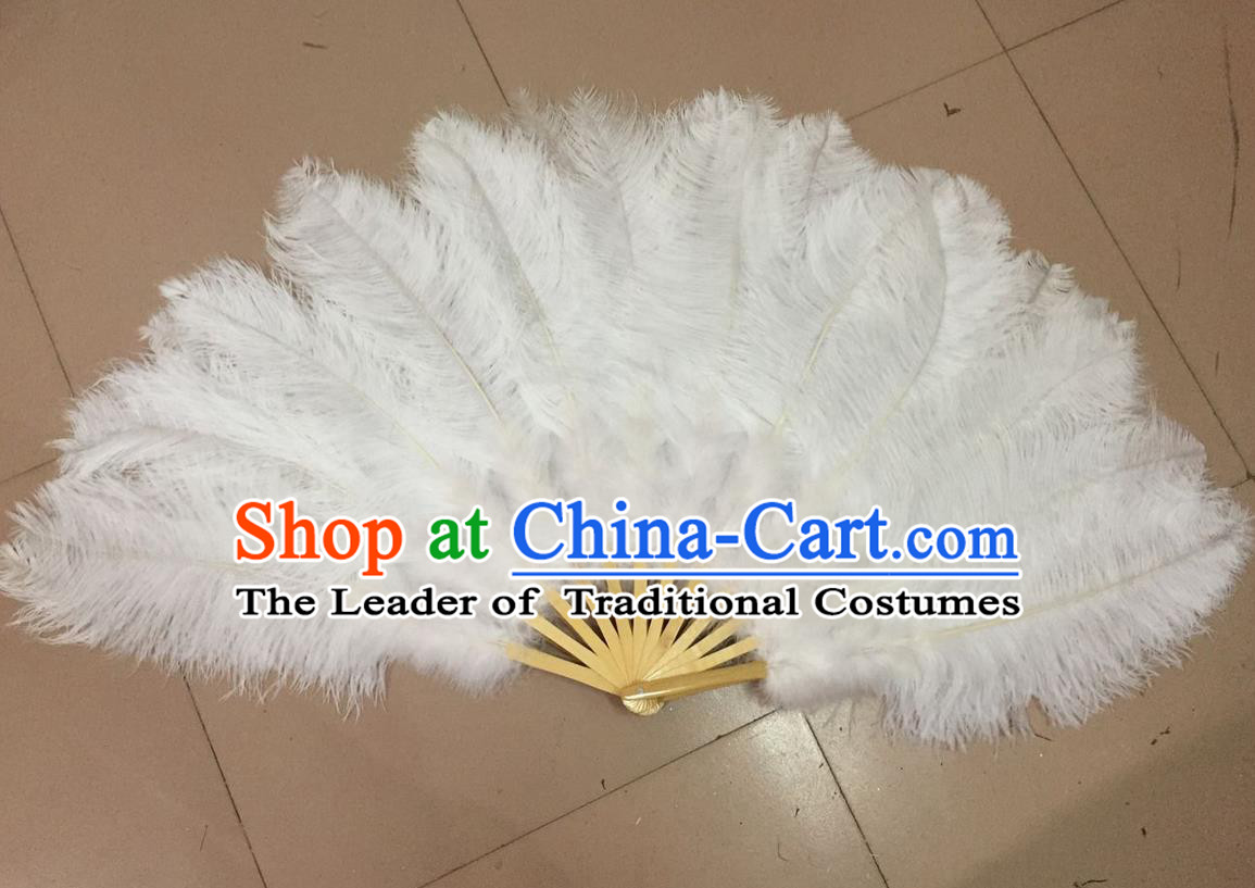 Top Grade Professional Performance Catwalks White Feather Big Fans, Brazilian Rio Carnival Parade Samba Dance Folding Fans