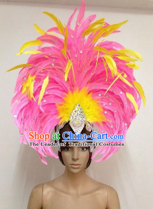 Top Grade Professional Performance Catwalks Feathers Decorations Big Hair Accessories, Brazilian Rio Carnival Parade Samba Dance Headpiece for Women
