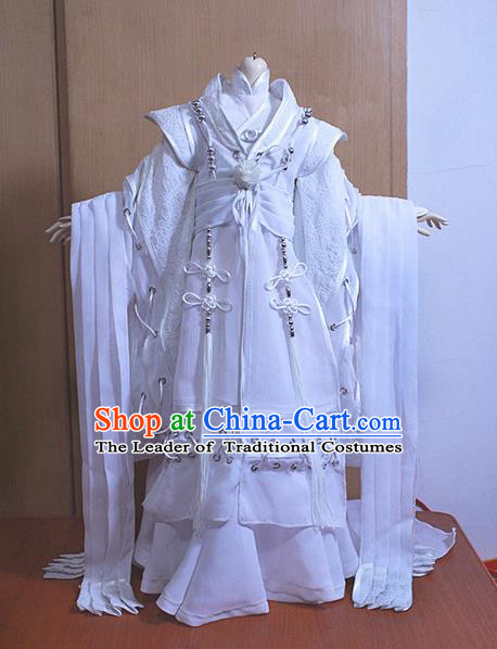 Top Grade Traditional China Ancient Cosplay Prince Swordsman Costumes Complete Set, China Ancient Knight-Errant Hanfu Robe Clothing for Men for Kids