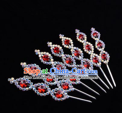 Chinese Ancient Peking Opera Head Accessories Young Lady Diva Crystal Headwear Red Hairpins, Traditional Chinese Beijing Opera Hua Tan Head-ornaments