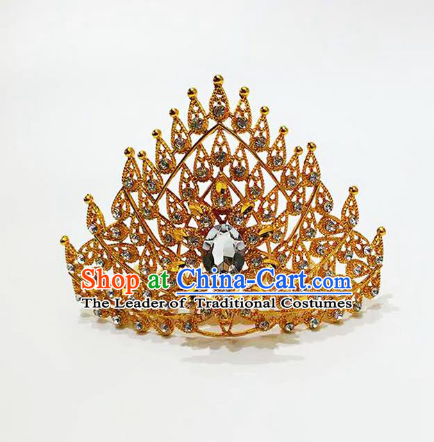 Traditional Thailand Ancient Handmade Hair Accessories, Traditional Thai China Dai Nationality White Crystal Royal Crown for Women