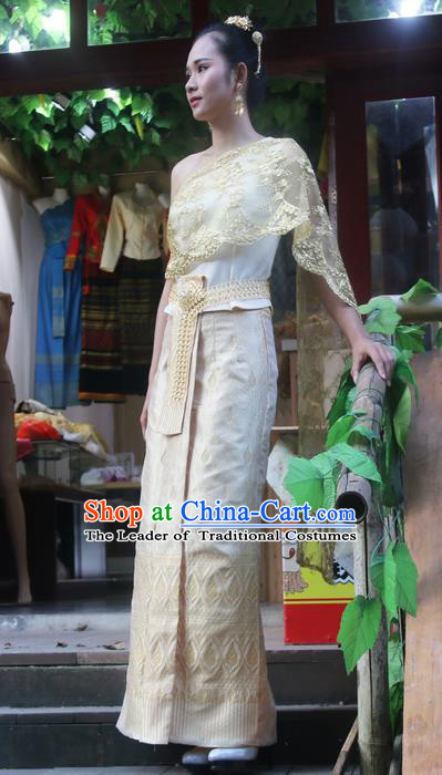 Traditional Thailand Ancient Handmade Young Lady Costumes, Traditional Thai Princess China Dai Nationality Dress Clothing for Women