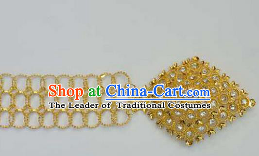 Traditional Thailand Ancient Handmade Golden Waist Chain Accessories, Traditional Thai China Dai Nationality Crystal Belts Pendant for Women