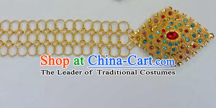Traditional Thailand Ancient Handmade Golden Waist Chain Accessories, Traditional Thai China Dai Nationality Colorful Crystal Belts Pendant for Women