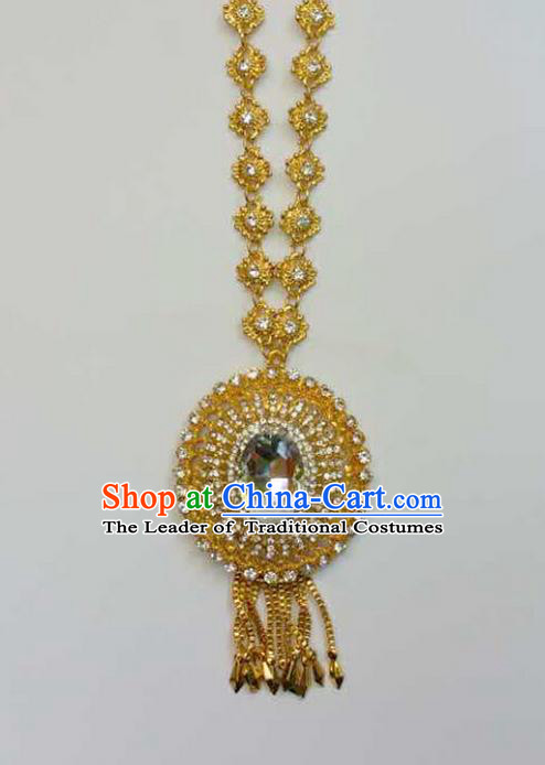 Traditional Thailand Ancient Handmade Golden Jewelry Accessories, Traditional Thai China Dai Nationality Crystal Necklace for Women