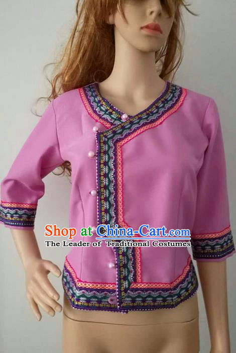 Traditional Thailand Ancient Handmade Female Costumes Upper Outer Garment, Traditional Thai Clothing China Dai Nationality Pink Blouse for Women