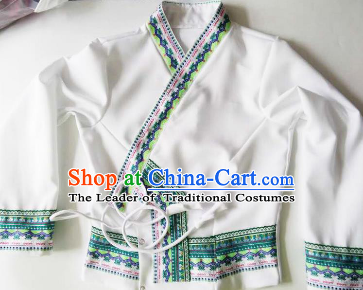 Traditional Thailand Ancient Handmade Female Costumes Upper Outer Garment, Traditional Thai Clothing China Dai Nationality White Blouse for Women