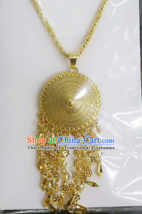 Traditional Thailand Ancient Handmade Wedding Jewelry Accessories Golden Necklace, Traditional Thai Princess China Dai Nationality Collar Chain for Women