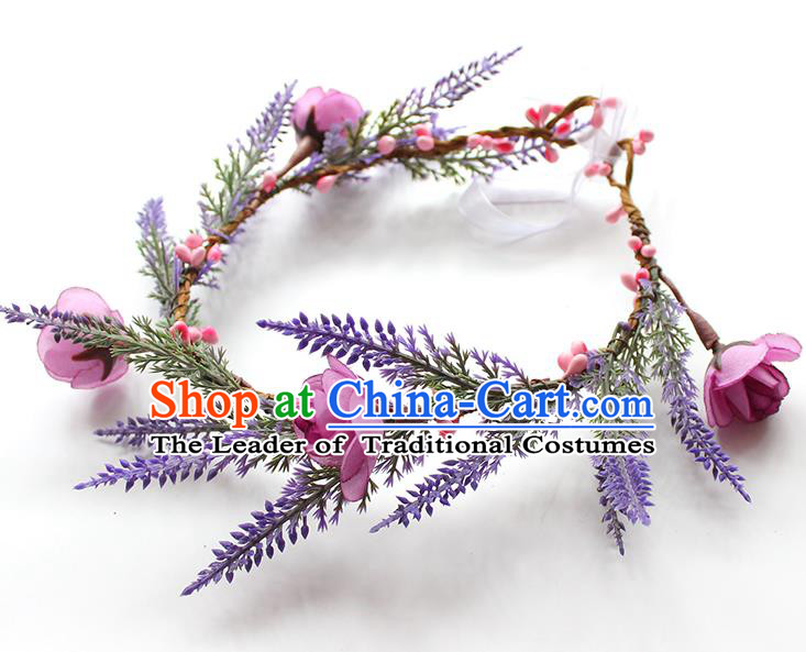 Top Grade Handmade Wedding Bride Hair Accessories Headband, Traditional Princess Blue Flowers Hair Clasp Wedding Headwear for Women