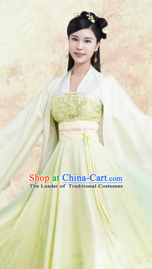 Traditional Ancient Chinese Northern and Southern Dynasties Princess Costume, The Entangled Life of Qingluo Young Lady Dress Clothing and Headpiece Complete Set