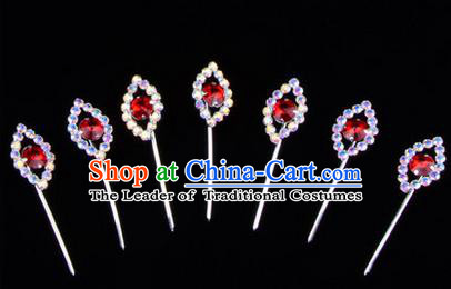 Chinese Ancient Peking Opera Head Accessories Young Lady Diva Colorful Crystal Red Hairpins Complete Set, Traditional Chinese Beijing Opera Hua Tan Hair Clasp Head-ornaments