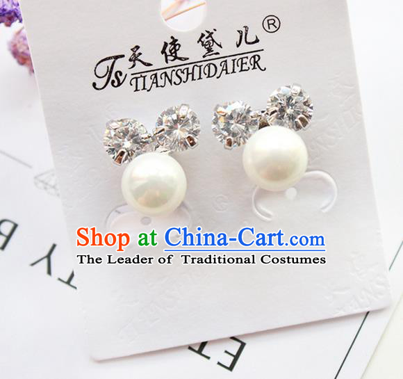 Top Grade Handmade Wedding Bride Accessories Earrings, Traditional Princess Wedding Pearl Crystal Eardrop for Women