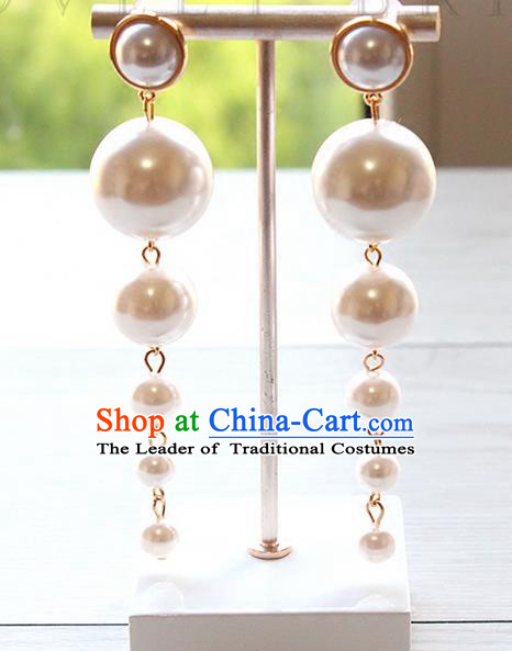 Top Grade Handmade Wedding Bride Accessories Earrings, Traditional Princess Wedding Long Tassel Pearl Eardrop for Women