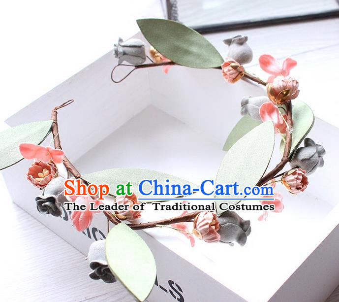 Top Grade Handmade Wedding Bride Hair Accessories Pink Flower Hair Clasp, Traditional Princess Baroque Hair Band for Women