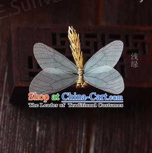 Top Grade Handmade Wedding Bride Hair Accessories Barrette, Traditional Princess Baroque Light Green Dragonfly Hair Claw Wedding Headpiece for Women