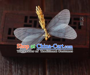 Top Grade Handmade Wedding Bride Hair Accessories Barrette, Traditional Princess Baroque Light Blue Dragonfly Hair Claw Wedding Headpiece for Women