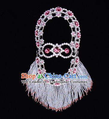 Chinese Ancient Peking Opera Head Accessories Young Lady Diva Pink Crystal Hairpins Back Temples Curtain, Traditional Chinese Beijing Opera Hua Tan Hair Clasp Head-ornaments