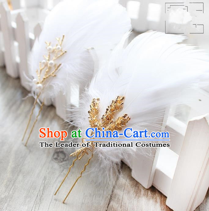 Top Grade Handmade Wedding Bride Hair Accessories Barrette, Traditional Princess Baroque Feather Hair Claw Wedding Headpiece for Women