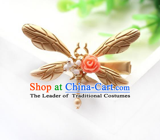 Top Grade Handmade Wedding Bride Hair Accessories Headwear, Traditional Princess Baroque Dragonfly Hair Claw Wedding Headpiece for Women