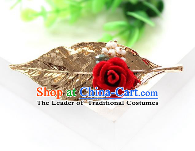 Top Grade Handmade Wedding Bride Hair Accessories Headwear, Traditional Princess Baroque Leaf Hair Claw Wedding Headpiece for Women