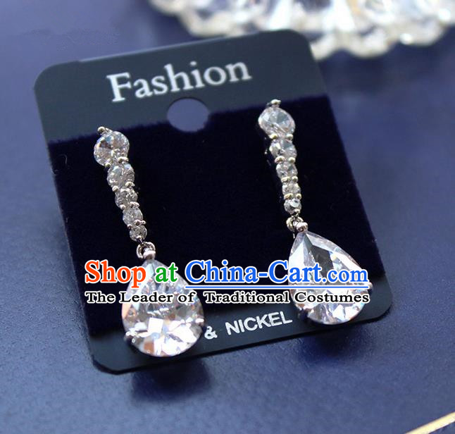 Top Grade Handmade Wedding Bride Accessories Earrings, Traditional Princess Baroque Wedding Crystal Eardrop for Women