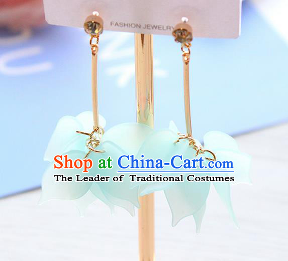 Top Grade Handmade Wedding Bride Earrings, Traditional Princess Baroque Blue Flowers Tassel Wedding Accessories Eardrop for Women