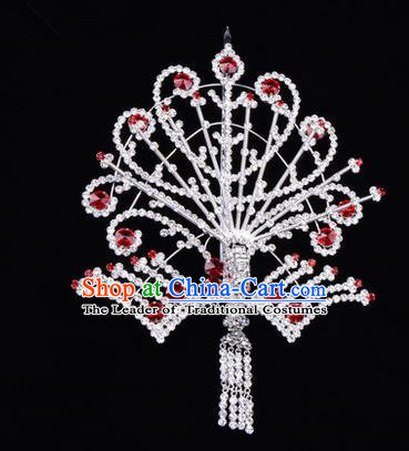 Chinese Ancient Peking Opera Head Accessories Diva Red Tassel Crystal Phoenix Hairpins Step Shake, Traditional Chinese Beijing Opera Princess Hua Tan Hair Clasp Head-ornaments