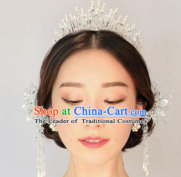 Top Grade Handmade Wedding Bride Hair Accessories Crystal Headwear, Traditional Princess Baroque Pearl Royal Crown Wedding Headpiece for Women