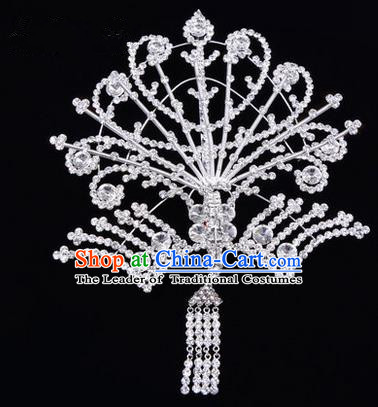 Chinese Ancient Peking Opera Head Accessories Diva White Tassel Crystal Phoenix Hairpins Step Shake, Traditional Chinese Beijing Opera Princess Hua Tan Hair Clasp Head-ornaments