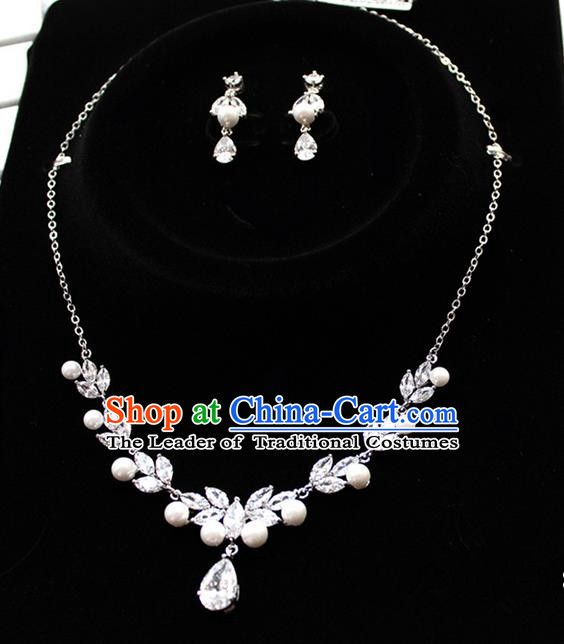 Top Grade Handmade Wedding Bride Accessories Necklace and Earrings, Traditional Princess Crystal Zircon Wedding Eardrop for Women