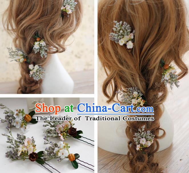 Top Grade Handmade Wedding Bride Hair Accessories Hairpins Complete Set, Traditional Princess White Flowers Wedding Headwear for Women