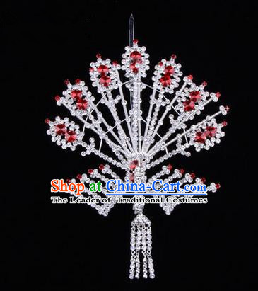 Chinese Ancient Peking Opera Head Accessories Diva Crystal Phoenix Hairpins Red Tassel Step Shake, Traditional Chinese Beijing Opera Princess Hua Tan Hair Clasp Head-ornaments