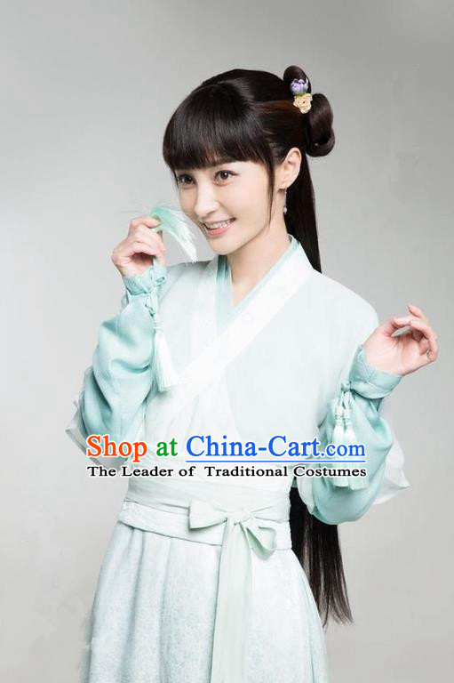 Traditional Ancient Chinese Northern and Southern Dynasties Swordsman Peri Costume, The Entangled Life of Qingluo Young Lady Dress Clothing and Headpiece Complete Set