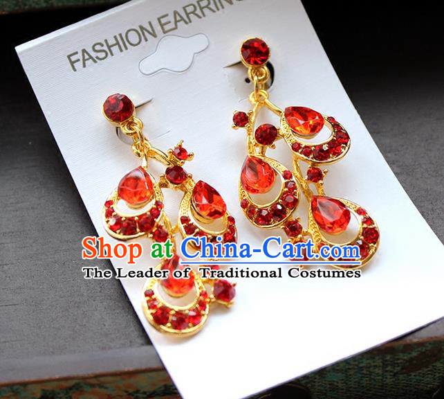 Top Grade Handmade China Wedding Bride Accessories Red Earrings, Traditional Princess Xiuhe Suit Wedding Crystal Eardrop for Women