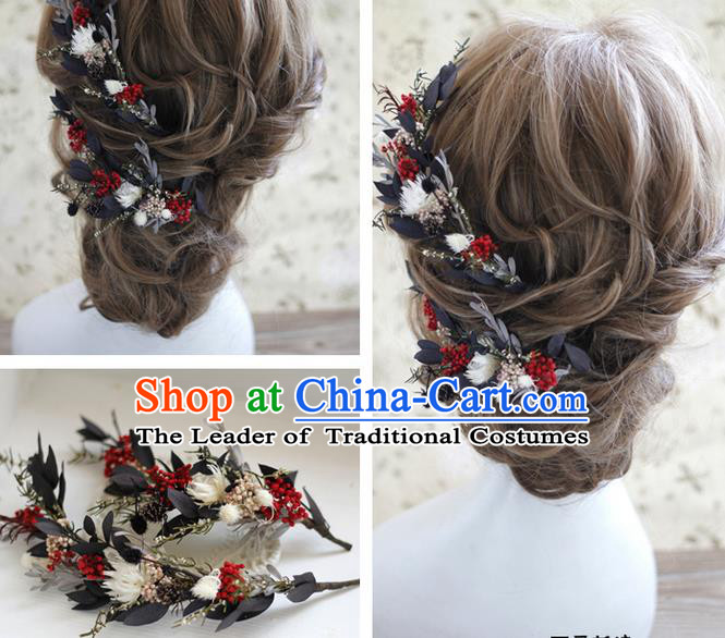 Top Grade Handmade Wedding Bride Hair Accessories Red Flowers Hairpins, Traditional Princess Baroque Headpiece Complete Set for Women