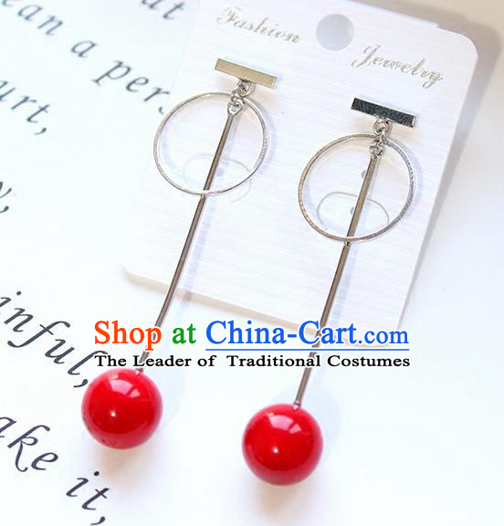 Top Grade Handmade China Wedding Bride Accessories Red Pearl Earrings, Traditional Princess Long Eardrop Wedding Jewelry for Women