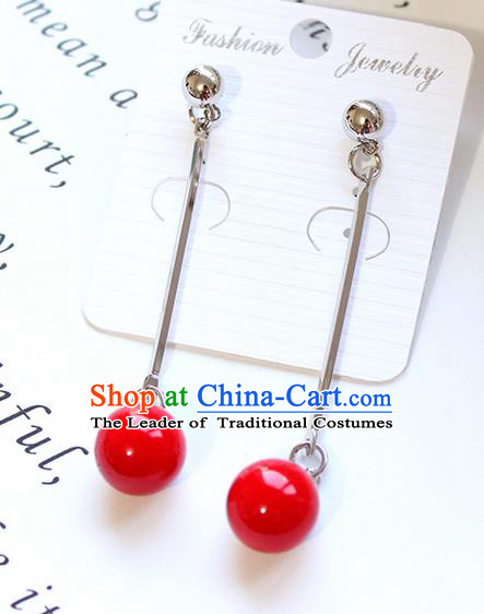 Top Grade Handmade China Wedding Bride Accessories Red Pearl Earrings, Traditional Princess Long Eardrop Wedding Jewelry for Women